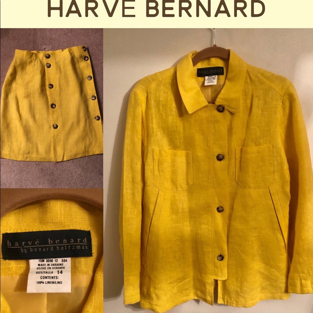 Harvé Bernard Yellow Linen Skirt Suit
